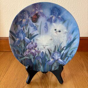 Limited Edition White Kittens White Cats Blue Purple Irises Collector's Plate
